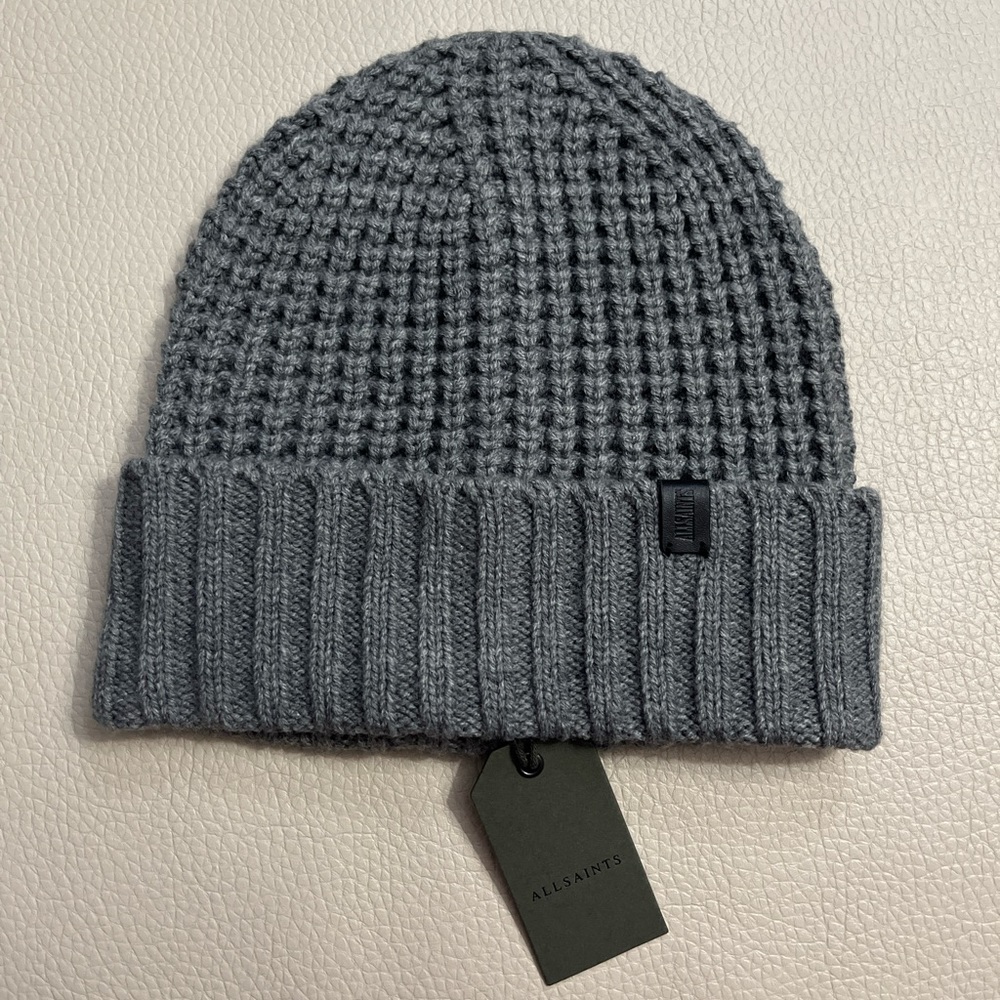 NWT - ALLSAINTS Waffle Knit Wool Blended Roll Up Beanie